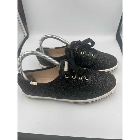Keds Kate Spade Sneakers Size 6 Sparkle Glitter Lace Up Shoes Black Women's - Picture 5 of 8